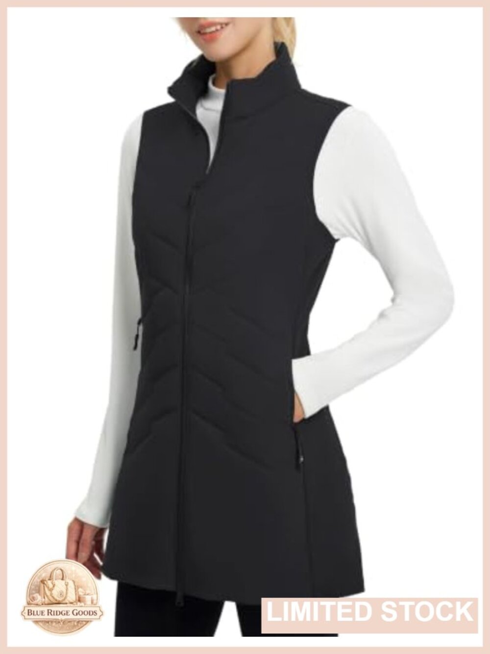 Long Puffer Running Vest Fleece-Lined Winter Jacket